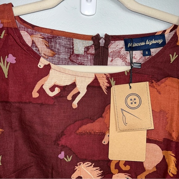 Princess Highway Country Roam Take Me Home Horse Midi Dress Brown AU 8 US 4 West - Picture 3 of 16